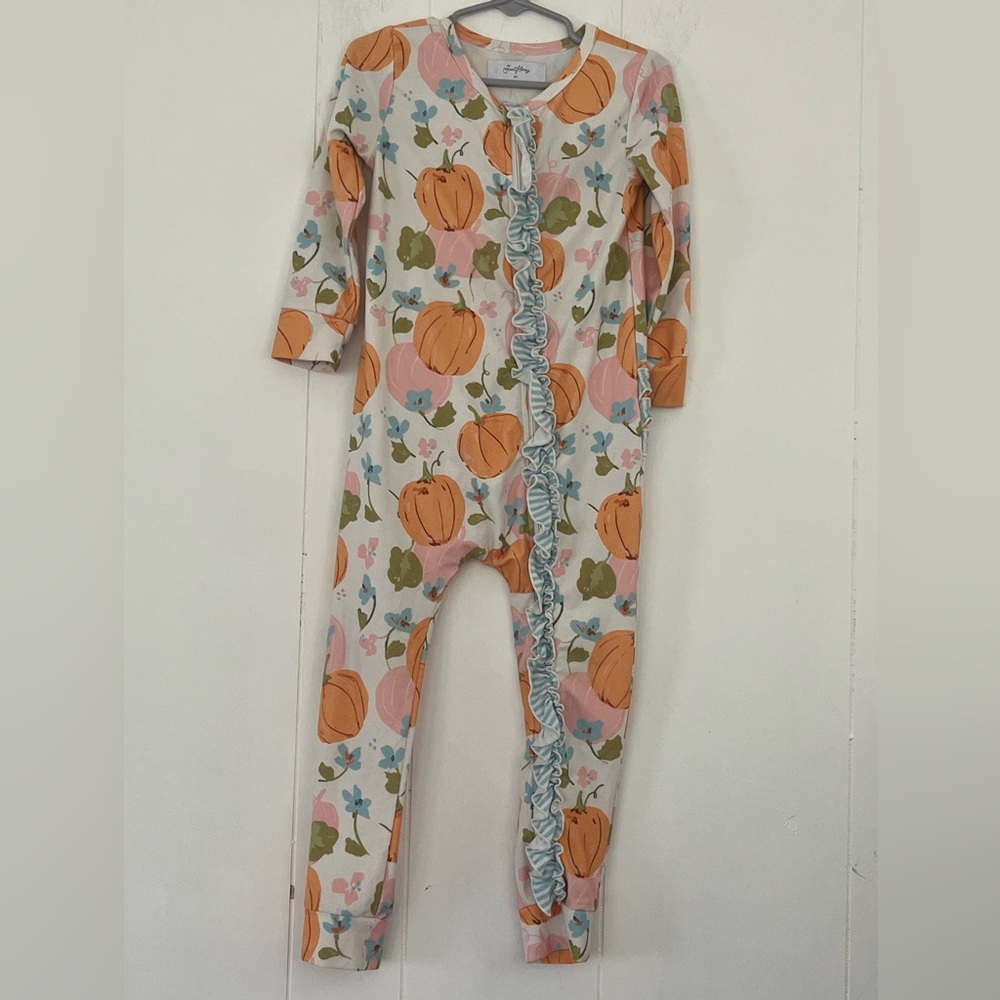Sweet Honey Girls 4Y Pumpkin Zipper Pajamas Lounge Layette Romper - Picture 1 of 10